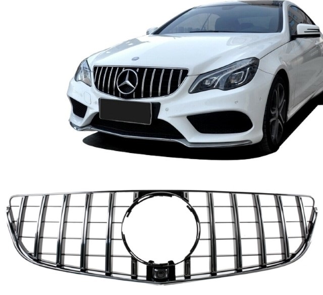 Grill Mercedes C207 W207 A207 Facelift (2013-2017) Coupe Cabrio GTR Look Glans Zwart/Chroom Camera