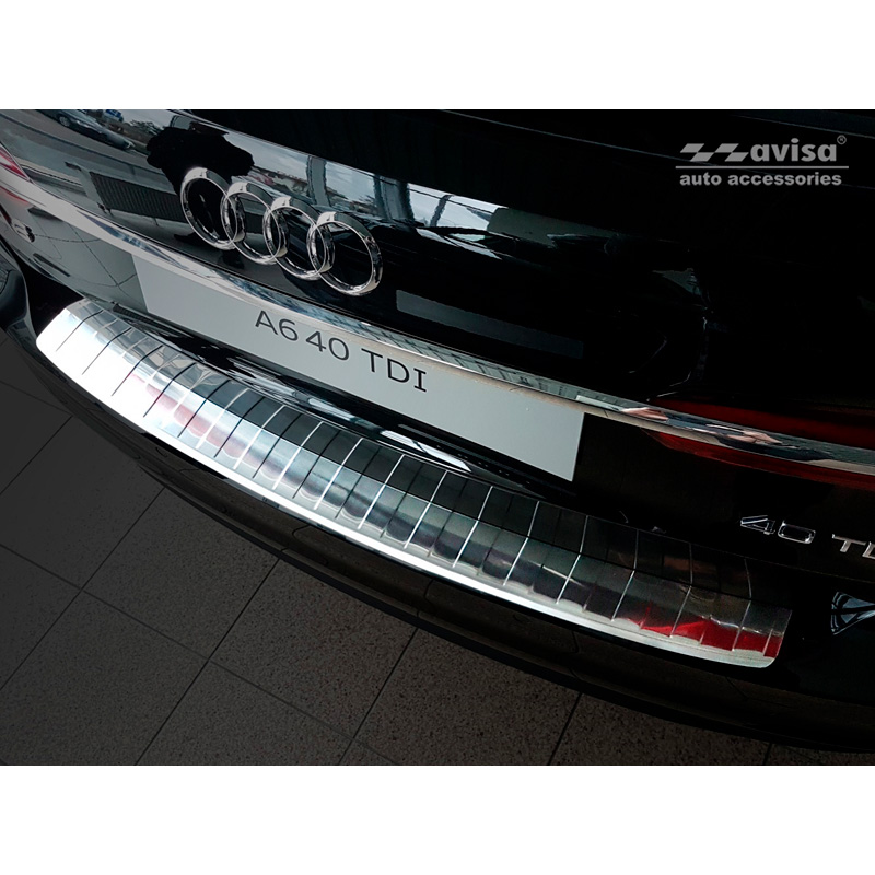 Protection de seuil arrière inox sur mesure pour Audi A6 (C8) Avant 2018-2023 & Facelift 2023- 'Ribs' incl. S-Line & Allroad