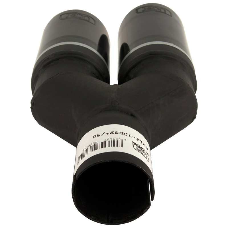 Ulter Sport Embout d'échappement (à droite) - Ronde Double Ø70mm - Longueur 200/180mm - Montage ->50mm - Inoxydable Noir