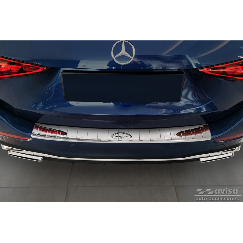 Protection de seuil arrière inox Chrome sur mesure pour Mercedes Classe-C AMG Estate (S206) 2021- 'Ribs'