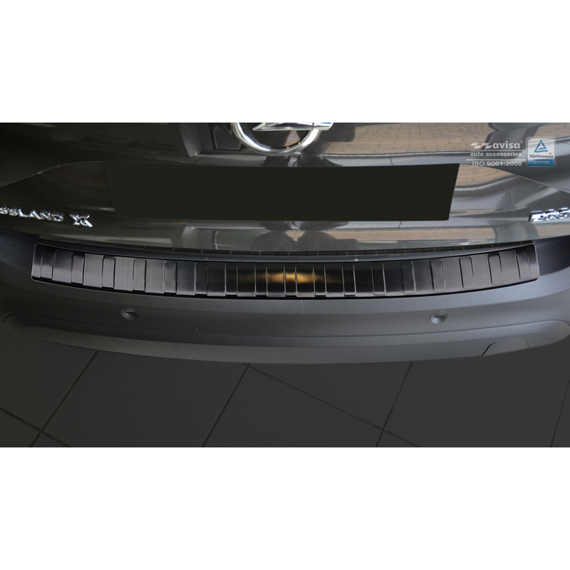 Protection de seuil arrière inox noir sur mesure pour Opel Crossland 2017-2020 & FL 2020- 'Ribs'
