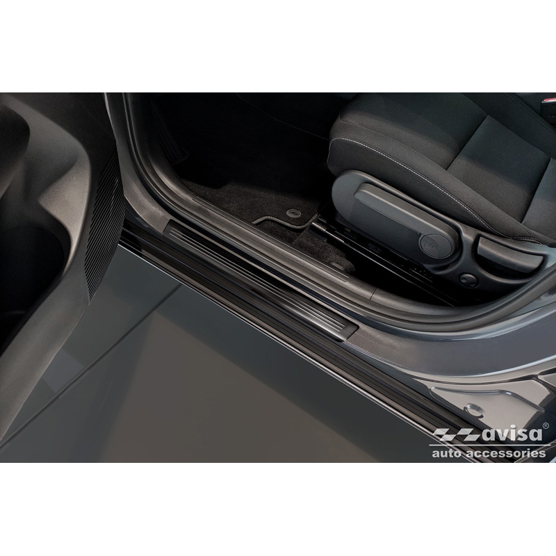 Seuils de portes inoxydable noir sur mesure pour Hyundai Kona II 2023- / MG ZS II 2024- & MG 3 III 2024- - 'Lines' - 4-pièces