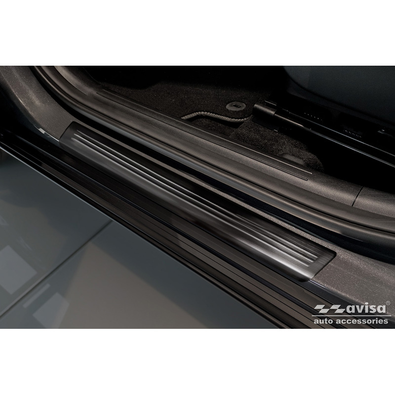 Seuils de portes inoxydable noir sur mesure pour Hyundai Kona II 2023- / MG ZS II 2024- & MG 3 III 2024- - 'Lines' - 4-pièces