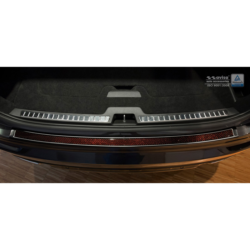 Protection de seuil arrière inox 'Deluxe' sur mesure pour Volvo XC90 2015-2019 et tous les modèles restylés  Noir/Carboné noir-rouge