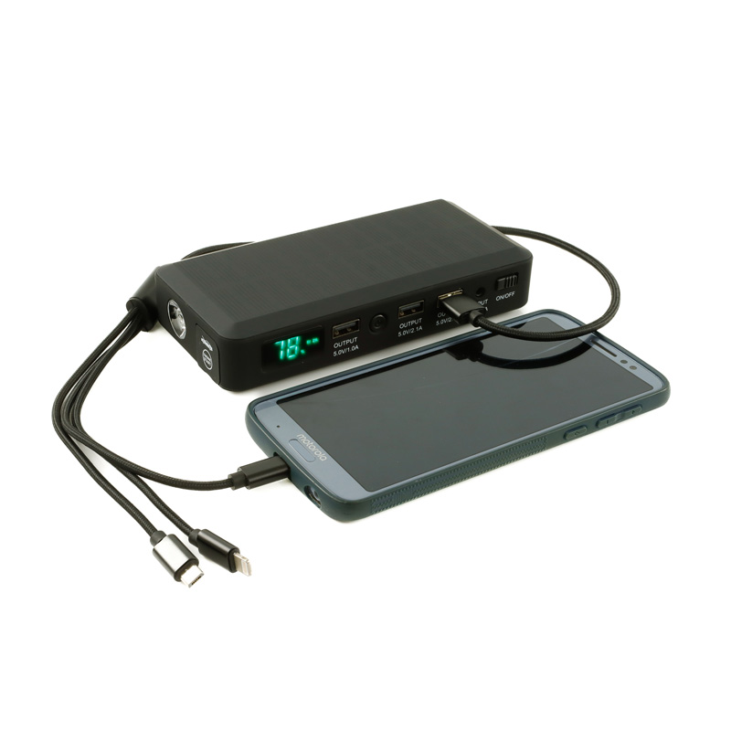 Démarreur d'urgence 600A et batterie externe portable + LED