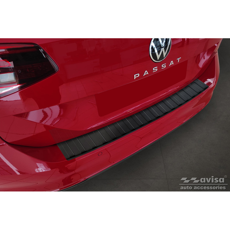 Protection de seuil arrière inox noir mat sur mesure pour Volkswagen Passat 3G Variant 2014-2023 'Ribs'