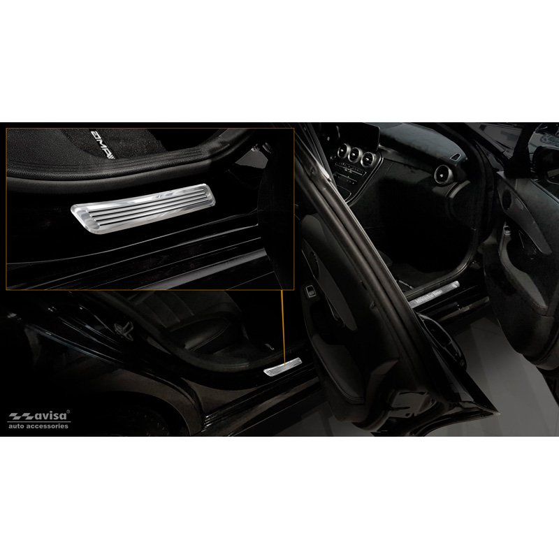 Seuils de portes inoxydable sur mesure pour Mercedes Classe-C W205 2014-2019 & FL 2019-2021 & W206 2021- 2-pièces (portes arrières)