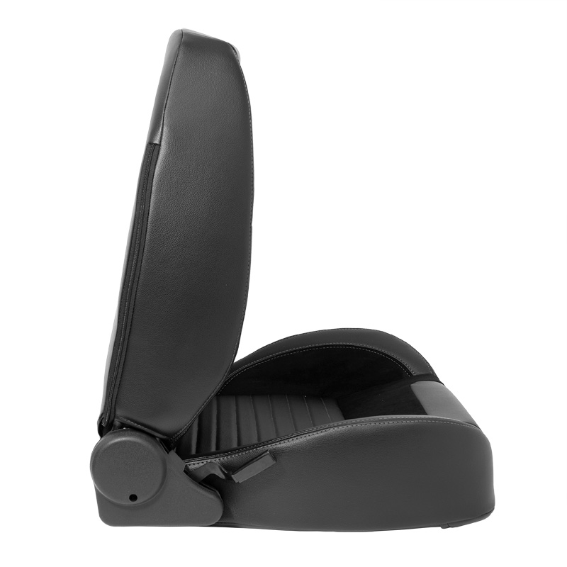 Siège baquet 'Classic II' - Simili Cuir Noir + suède + Surpiqûres gris - Dossier réglable à droite - incl. glissières