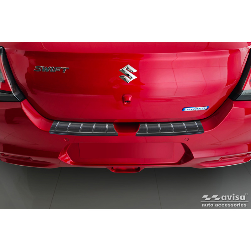 Protection de seuil arrière inox noir sur mesure pour Suzuki Swift VI 2024- 'Ribs'