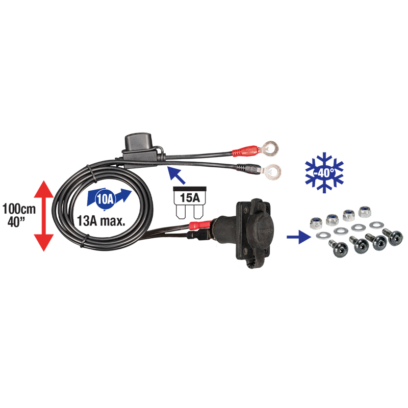 Optimate Kit de prise 12 V pour montage sur panneau - Prise AUTO étanche avec câble de raccordement SAE