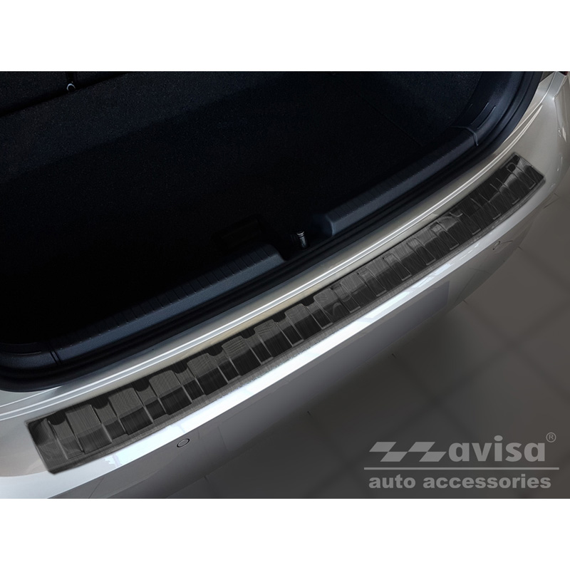 Protection de seuil arrière inox noir sur mesure pour Volkswagen Polo VI 5-portes 2017-2021 & Facelift 2021- 'Ribs'