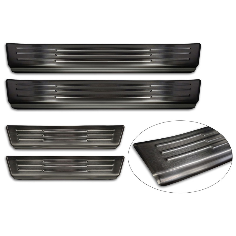 Avisa Seuils de portes inox noir sur mesure pour Peugeot 3008 III 2024- - 'Lines' - 4-pièces