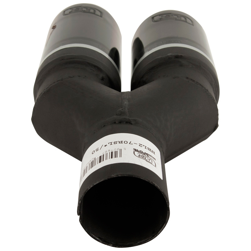 Ulter Sport Embout d'échappement (à gauche) - Ronde Double Ø70mm - Longueur 200/180mm - Montage ->50mm - Inoxydable Noir