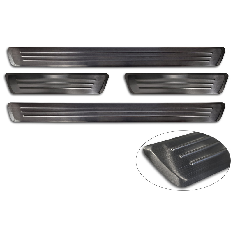 Seuils de portes inoxydable noir sur mesure pour Volvo V90 & V90 Cross Country 2016- - 'Lines' - 4-pièces