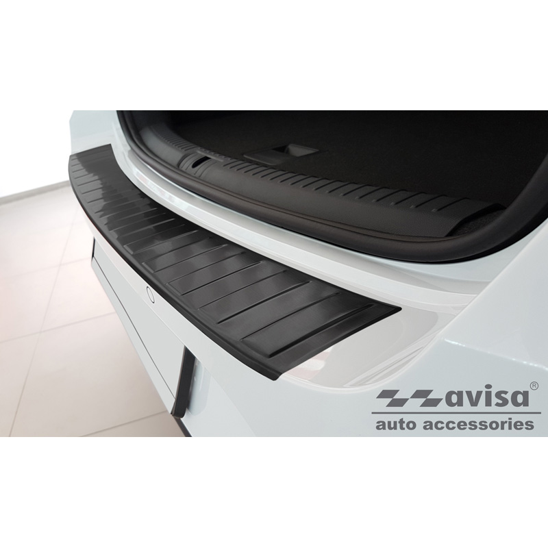 Protection de seuil arrière inox noir sur mesure pour Seat Leon Sportstourer incl. FR / Cupra Leon Sportstourer 2020-2024 & FL 2024- 'Ribs'