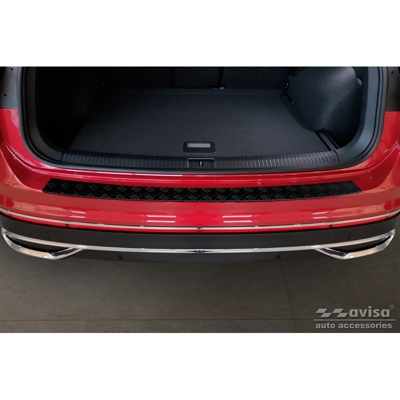 Protection de seuil arrière en aluminium noir mat sur mesure pour Volkswagen Tiguan II incl. Allspace & R-Line 2016-2020 & FL 2020-2024 'Riffled Plate'