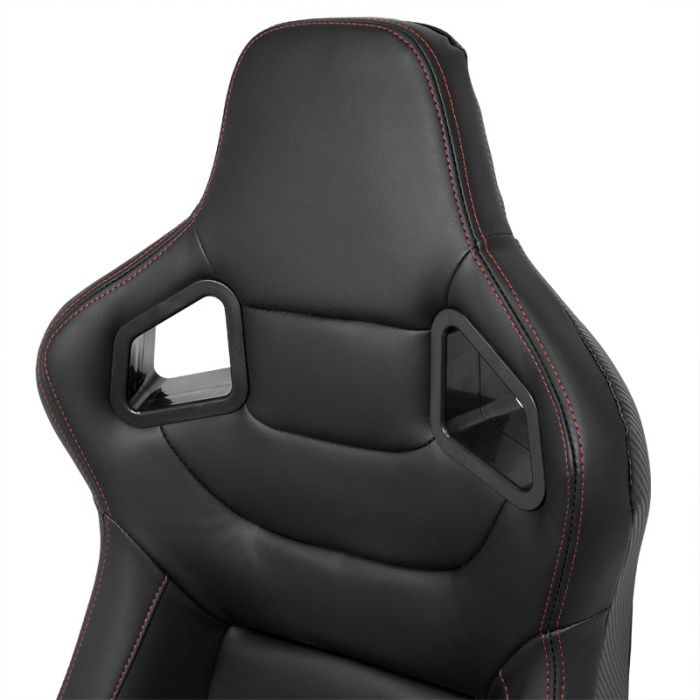 Siège baquet 'RK' - Simili Cuir Noir + Surpiqûres rouge - Dossier réglable - incl. glissières