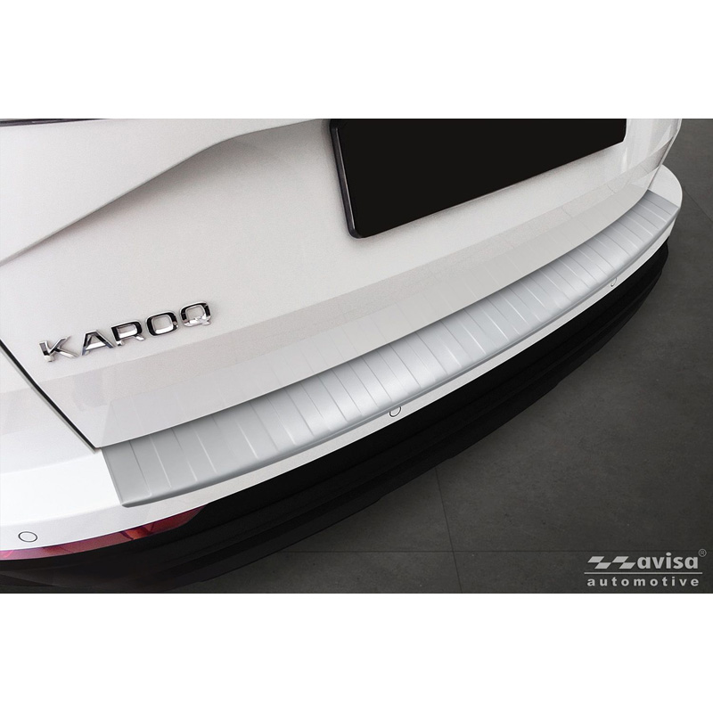 Avisa Protection de seuil arrière inox thermolaqué sur mesure pour Skoda Karoq Facelift 2022- incl. Sportline 'Soft Silver'