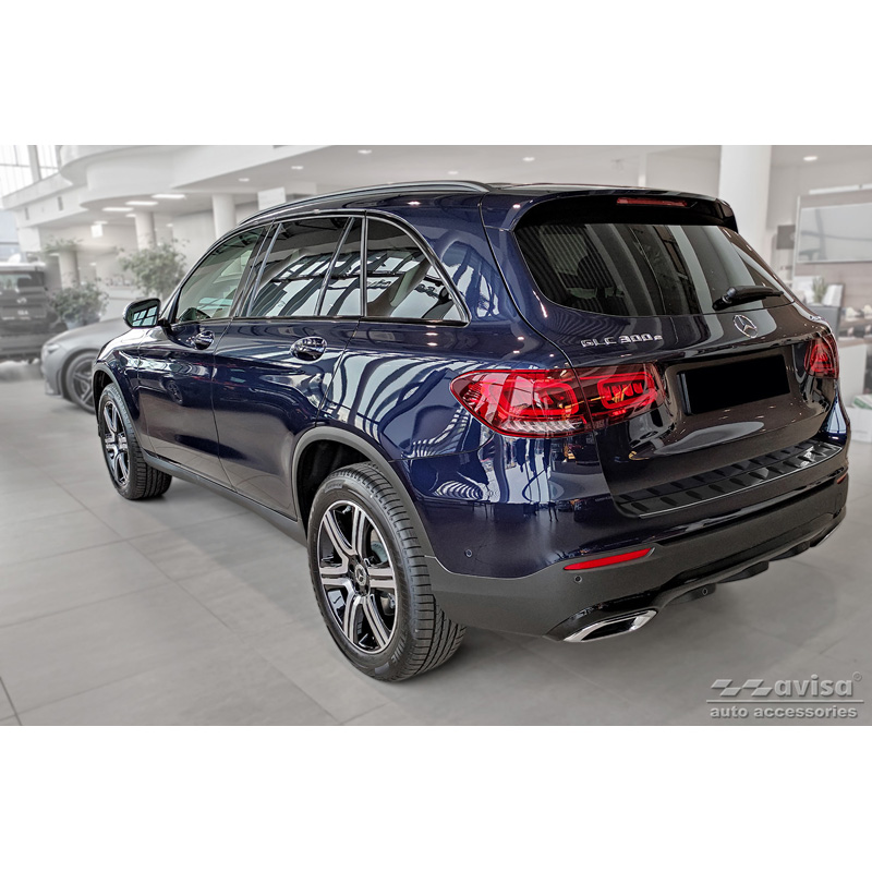 Protection de seuil arrière inox noir sur mesure pour Mercedes GLC (X253) 2015-2019 & Facelift 2019- 'STRONG EDITION'