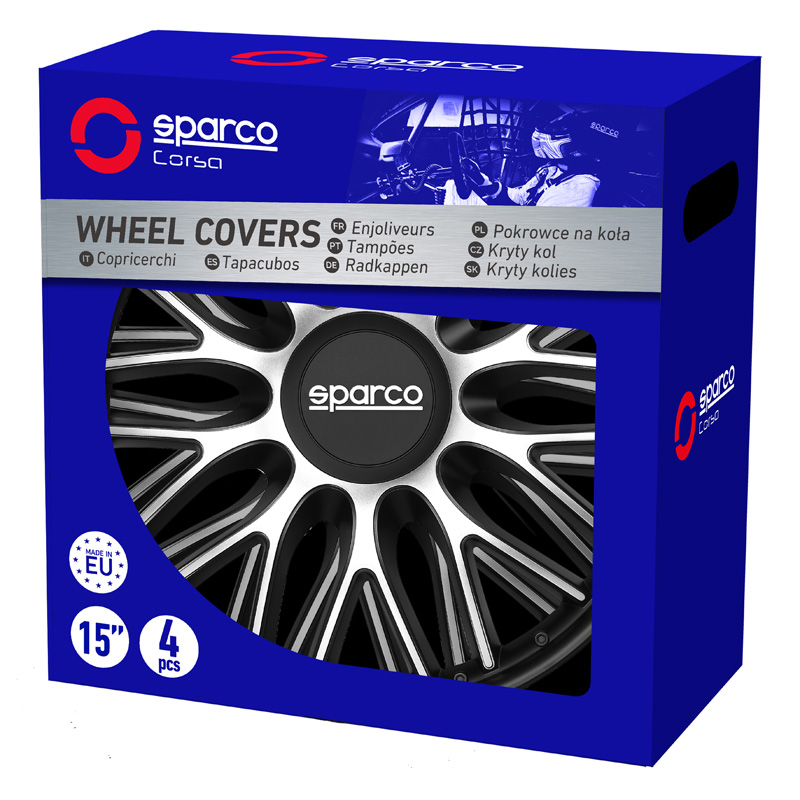 Sparco Enjoliveurs Roma - 13-pouces - Argent/Noir - Set de 4 pièces