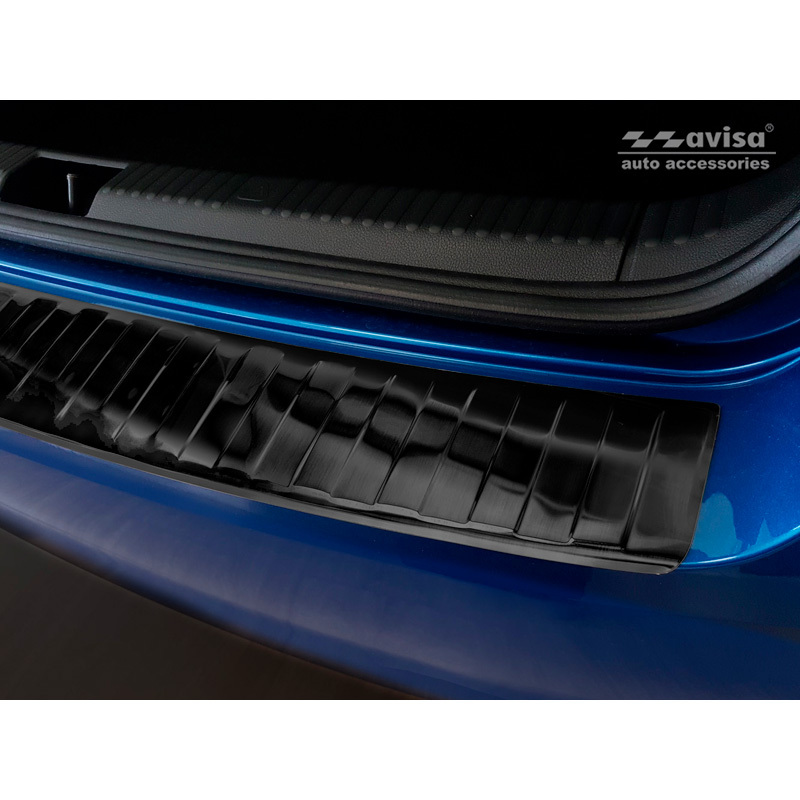 Protection de seuil arrière inox noir sur mesure pour Skoda Fabia III HB 5-portes Facelift 2018-2021 'Ribs'