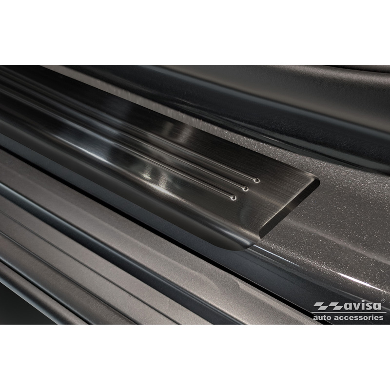 Seuils de portes inoxydable noir sur mesure pour Hyundai Kona II 2023- / MG ZS II 2024- & MG 3 III 2024- - 'Lines' - 4-pièces