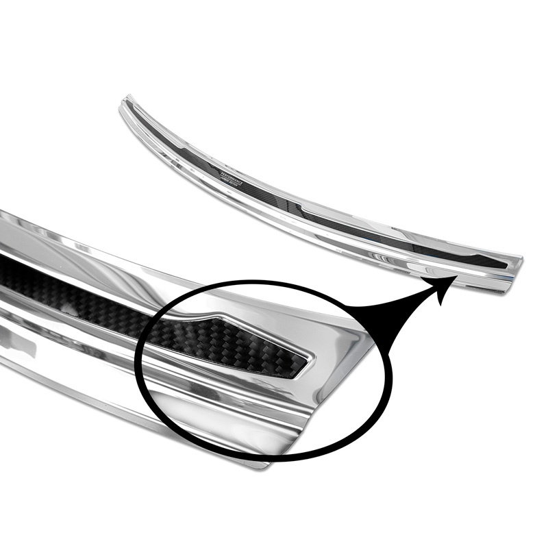 Protection de seuil arrière inox 'Deluxe' sur mesure pour Porsche Cayenne III 2017- 'Performance' Argent/Carbone Noir