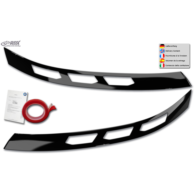 RDX Spoilers de phares sur mesure pour Volkswagen Transporter T7 2024- excl. IQ.Light (ABS Noir Brillant)