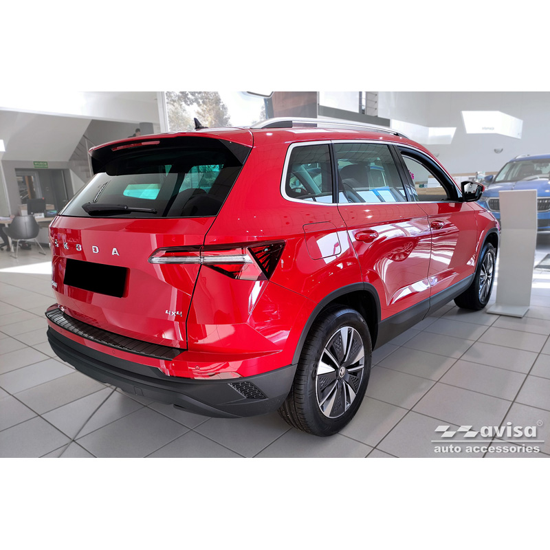 Protection de seuil arrière inox Noir-Chromé sur mesure pour Skoda Karoq Facelift incl. Sportline 2022- 'Ribs'