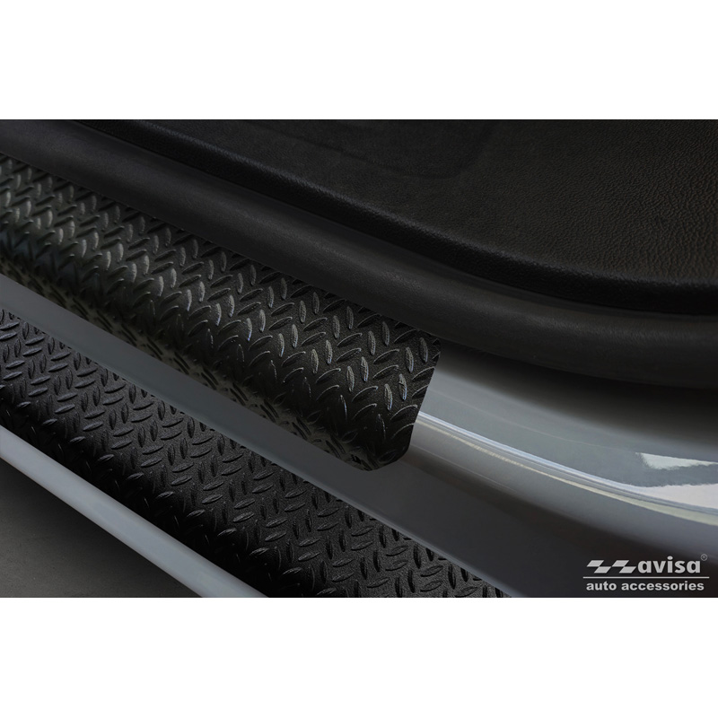 Seuils de portes aluminium inférieures 'Riffled Plate' sur mesure pour Ford Transit Custom (V710) & Tourneo Custom (V710) 2023- - 2-pièces - Noir