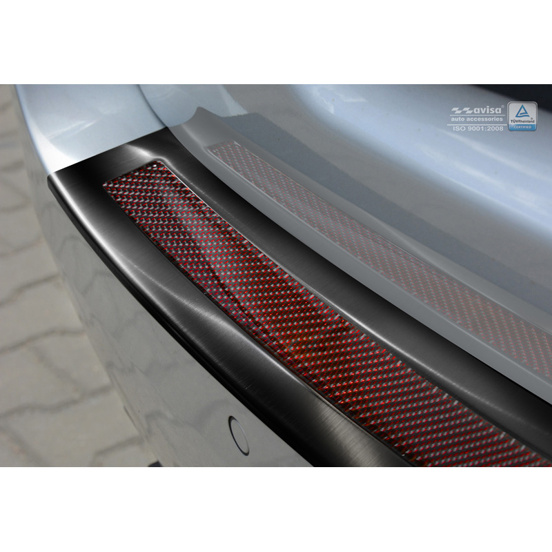 Protection de seuil arrière inox 'Deluxe' sur mesure pour BMW Série 5 F11 Touring 2010-2016 Noir/Carboné noir-rouge