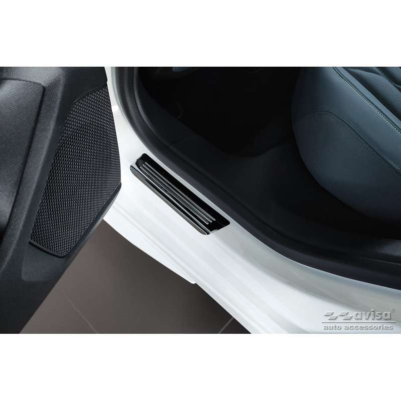 Seuils de portes inoxydable noir sur mesure pour Peugeot 308 III HB & SW 2021- 'Hybrid' - 4-pièces