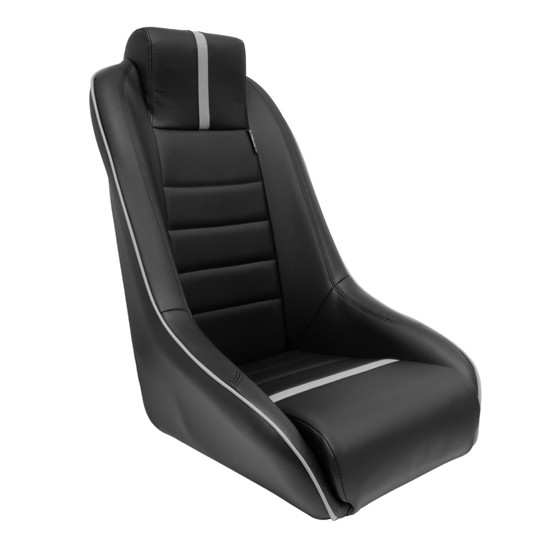 Siège baquet 'Classic RS' - Simili Cuir Noir/Gris - Dossier fixe + Appuie-tête intégré - incl. glissières