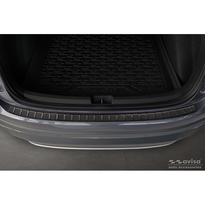 Protection de seuil arrière carboné 3D sur mesure pour Volkswagen Taigo 2021- 'Ribs'