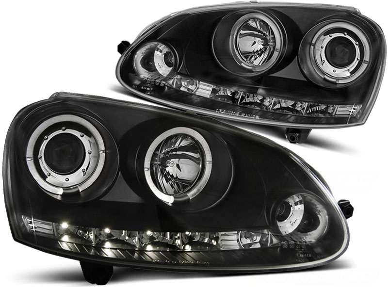 Phares VW Golf V Angel Eyes + LED noire