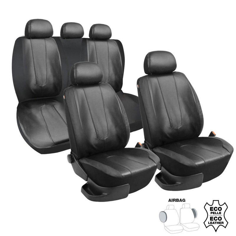 Simoni Racing Set de Housses de Siège Type B - Eco-Cuir Noir - Set complet 11 pièces