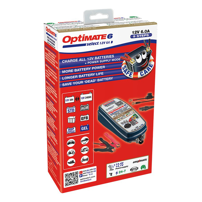 OptiMate 6 Select Chargeur-testeur-mainteneur avec récupération de batterie 12 V 6 A en 9 étapes