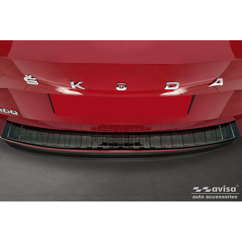 Protection de seuil arrière inox Noir-Chromé sur mesure pour Skoda Karoq Facelift incl. Sportline 2022- 'Ribs'