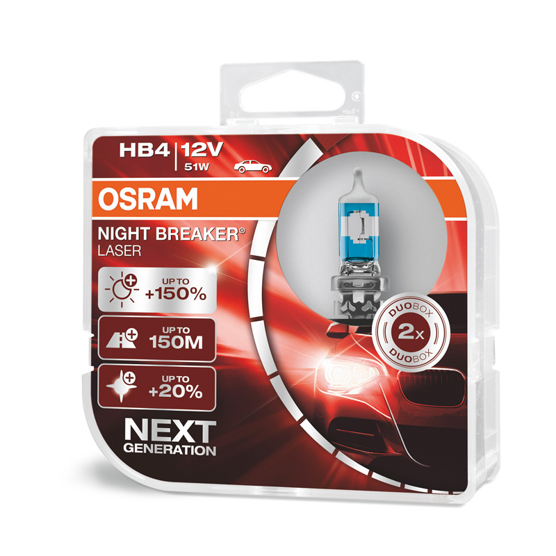 Osram Night Breaker Laser Ampoules Halogène - HB4 (9006) - 12V/51W - set à 2 pièces