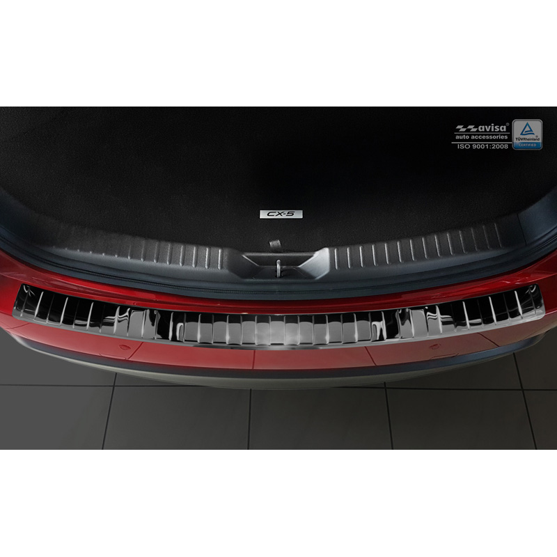 Protection de seuil arrière inox Noir-Chromé sur mesure pour Mazda CX-5 II 2017- incl. Facelift 'Ribs'