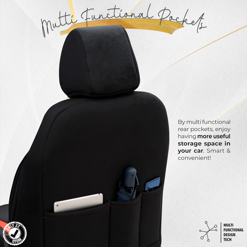 Housse de sièges universel en suede/cuir/textile 'Iconic' Noir/Terrecotta - 11-pièces - adapté aux Side-Airbags