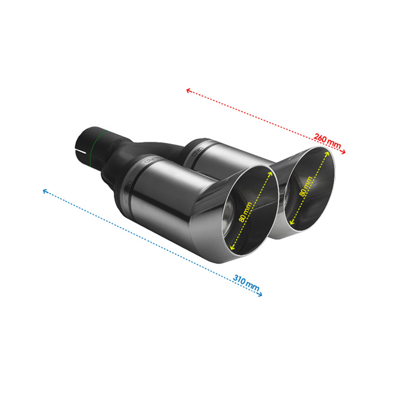Ulter Sport Embout d'échappement - Ronde Double DTM Race Ø80mm - Longueur 260mm - Montage ->50mm - Inoxydable