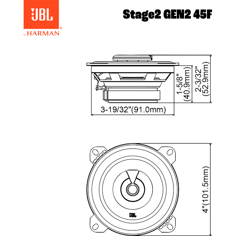 JBL Stage 2 Gen2 45F 4'' (10cm) 2-Voies Set de haut-parleur 320W/40W RMS (sans grille)