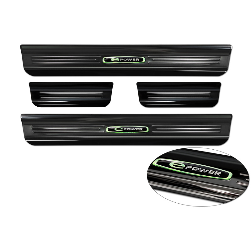 Seuils de portes inoxydable noir luisant sur mesure pour Tesla Model S 2012-2016 & Facelift 2016- 'E-Power' - 4-pièces