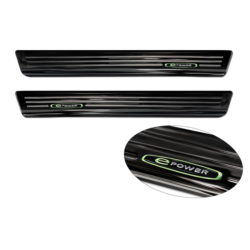 Seuils de portes inoxydable noir luisant sur mesure pour Volkswagen Caddy V 2020- 'E-Power' - 2-pièces