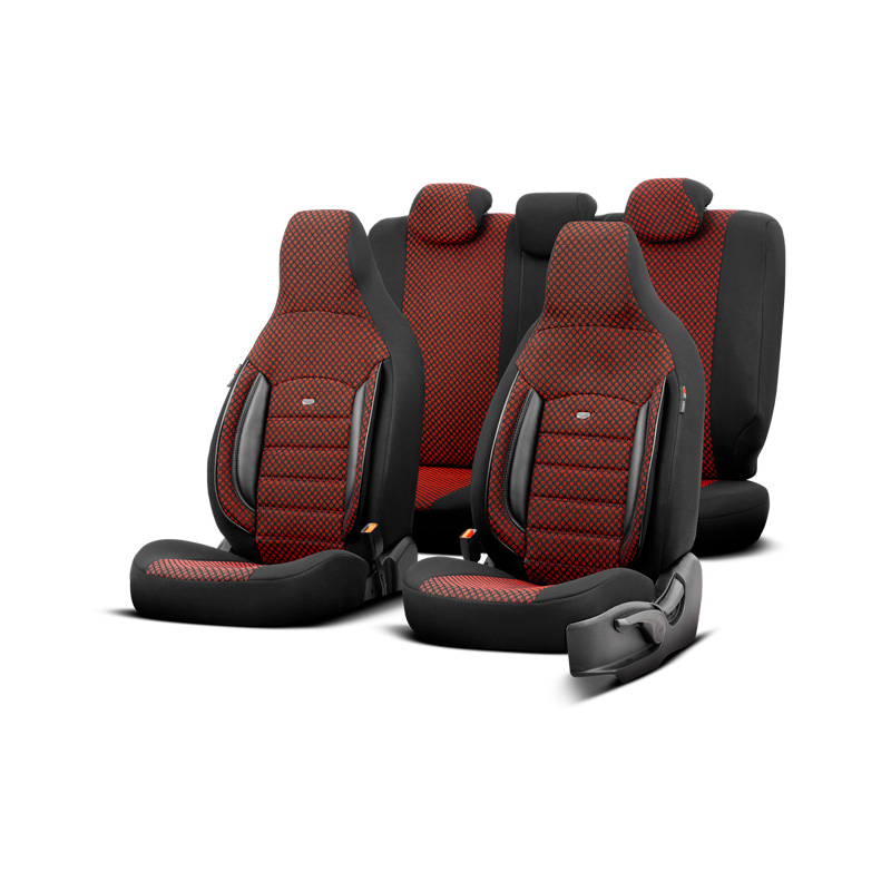 Housse de sièges 'CityBug' universel en textile 'Sport Plus' Noir/Rouge - 9-pièces - adapté aux Side-Airbags