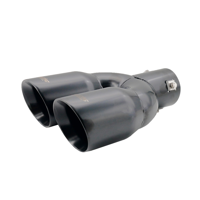 Simoni Racing Embout d'Échappement Rond Double/Oblique Inox Noir - 2xØ76xL240mm - Montage 34-60mm