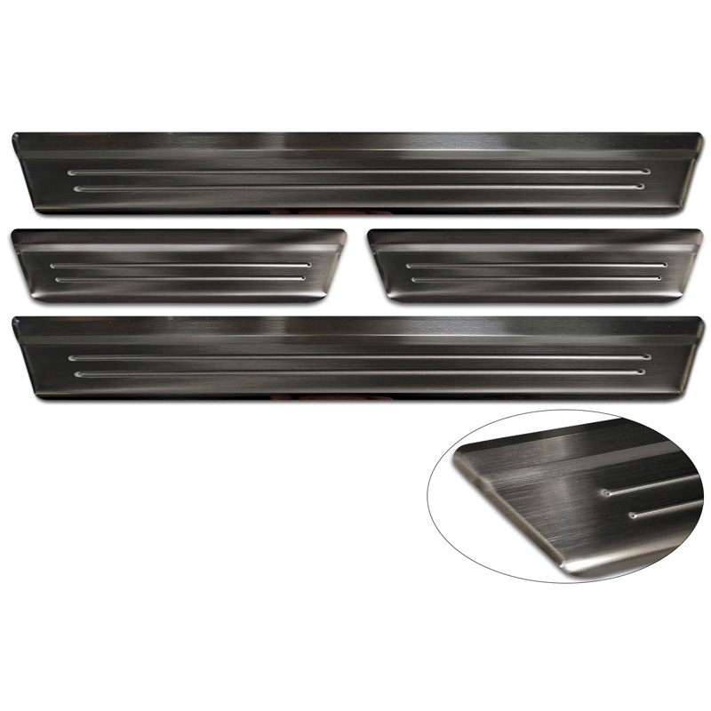 Seuils de portes inoxydable noir sur mesure pour Mazda CX-60 (KH) 2022- - 'Lines' - 4-pièces