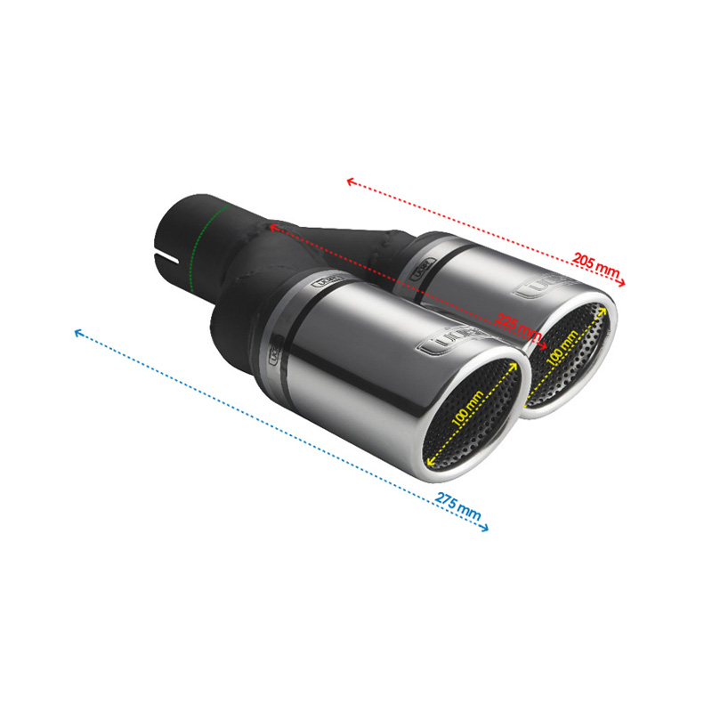Ulter Sport Embout d'échappement - Ronde Double Ø100mm RS - Longueur 225mm - Montage ->50mm - Inoxydable