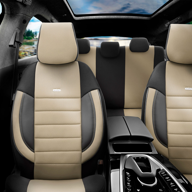 otoM Housse de sièges universel en textile 'SelectedFit Pro' Noir/Beige - 11-pièces - adapté aux Side-Airbags